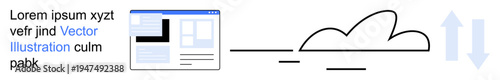 Cloud technology, data transfer, workflow management, digital platforms, remote work solutions, and online storage. A web interface, cloud icon and up-down arrows. Cloud technology and data transfer
