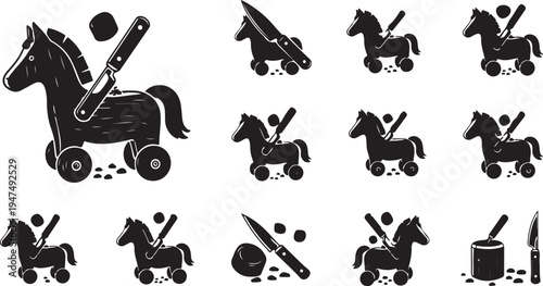 Black Horse Toy Vector Icon Set Collection