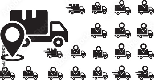 Logistics and Delivery Icons on White Background
