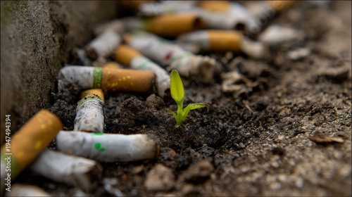 Wallpaper Mural Young green sprout pushing through cigarette ashes Torontodigital.ca