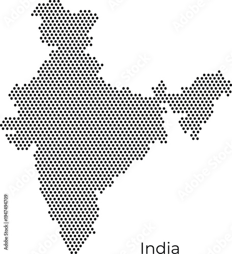 Dotted map of India - Black vector silhouette illustration. Perfect for professional infographics, travel presentations, modern educational materials, and creative digital designs.