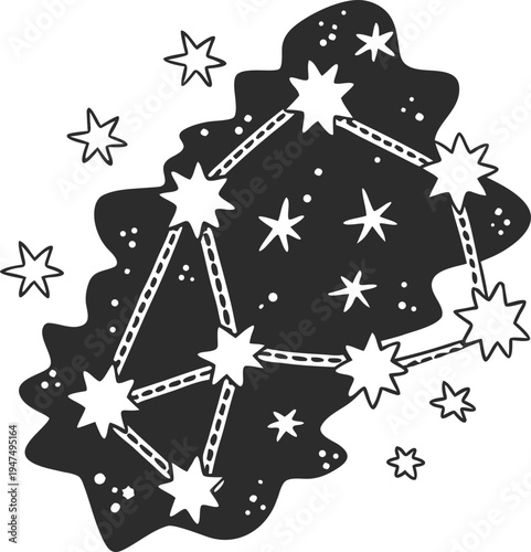 Stylized Star Constellation in Night Sky Celestial Pattern Astronomy Illustration Vector Art
