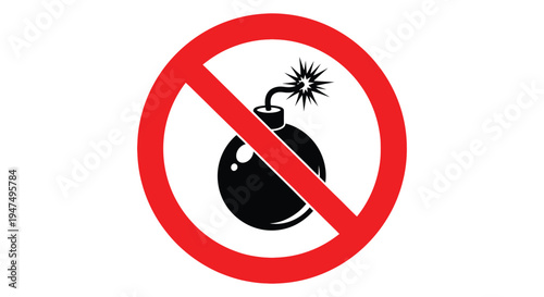 Vector graphic illustration depicting a no bomb allowed sign, indicating prohibition and safety.