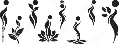 Abstract human leaf wellness logo vector set, yoga health nature spa minimal icons collection