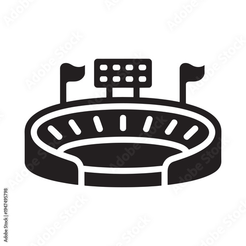 A black silhouette of a stadium with floodlights representing sports and entertainment venues high quality professional