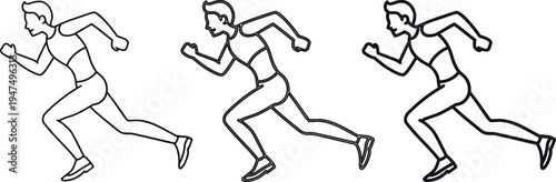 Three Runners in Motion, Outline Style, Sport Concept, Stock Media