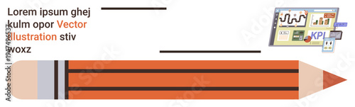 Data analysis, education, creativity, business metrics, report creation, KPI tracking. Large pencil and analytics dashboard with charts. Data analysis and business metrics