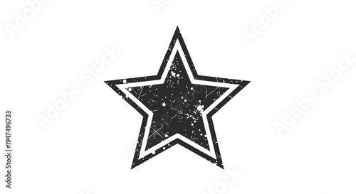Distressed Star Icon, Grunge Texture, Black and White