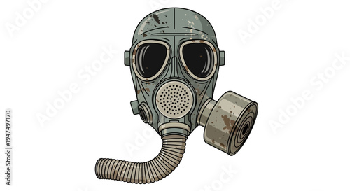 Vintage Gas Mask illustration, retro protective mask on white background