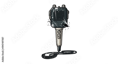 Vintage Microphone with Coiled Cable and Splatter Effect