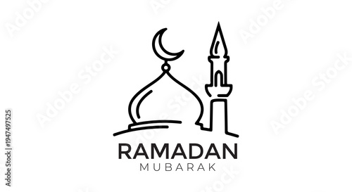 Ramadan Mubarak text with a mosque dome and minaret icon.