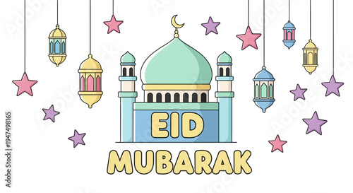 Eid Mubarak Mosque Dome Illustration.