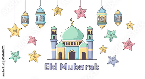 Eid Mubarak Mosque Illustration Design.