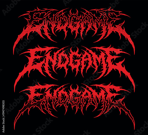 Vector illustration artwork three aggressive, red death metal logos reading "ENDGAME" on black