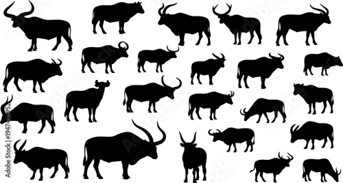Collection of diverse african wildlife silhouettes featuring various antelope species