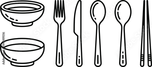 Set of 8 restaurant utensil icons vector
