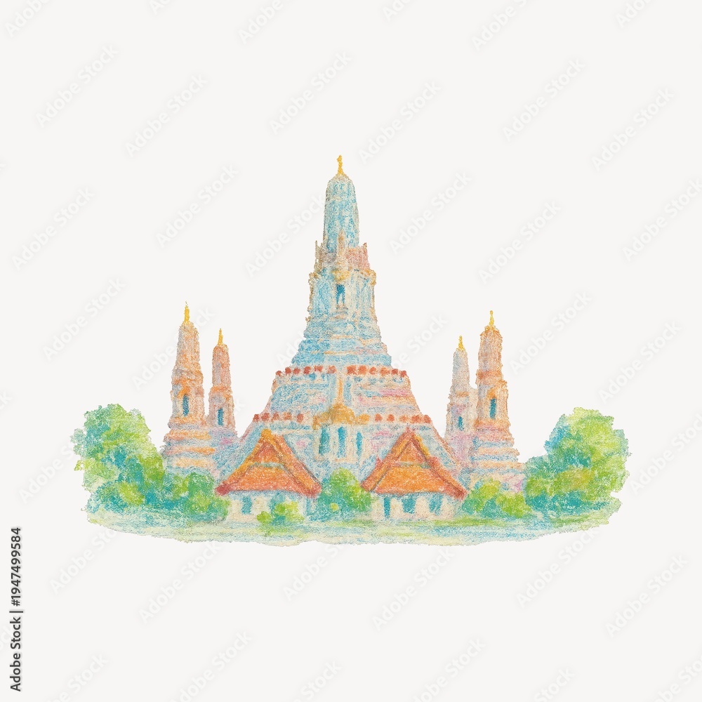 Obraz premium Colorful sketch of Wat Arun.