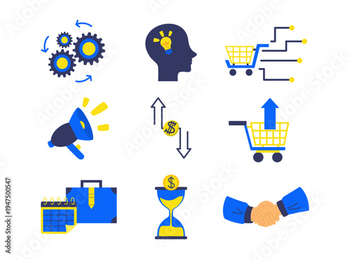 Digital Business and Marketing Strategy Elements Set