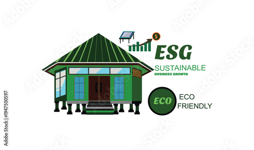 ESG Sustainable Business Growth Concept with Green Corporate Building and Financial Chart