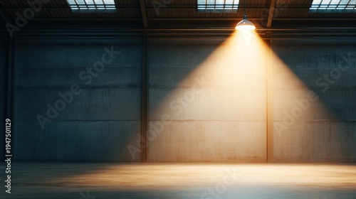 Industrial interior with overhead spotlight and concrete wall