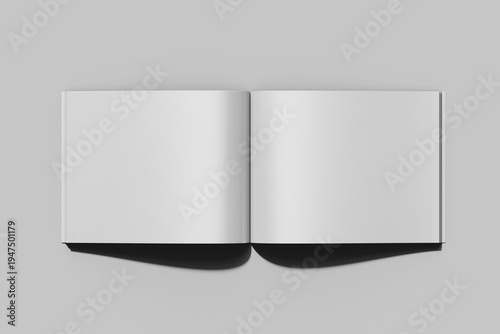 single blank layout horizontal book open page glossy paper mockup isolated top view