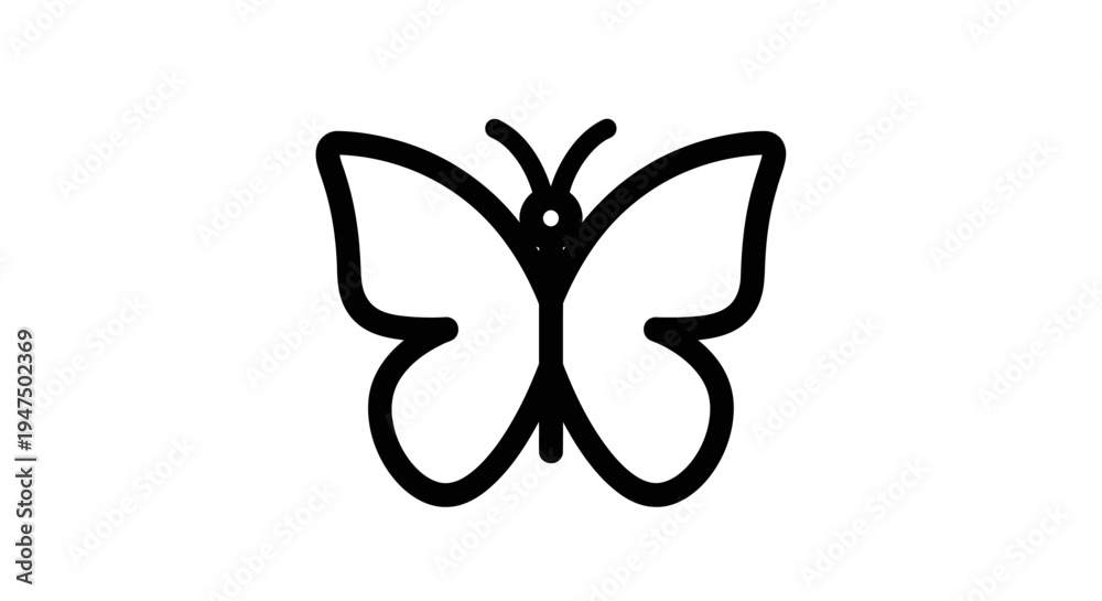 Fototapeta premium Simple black line butterfly drawing.