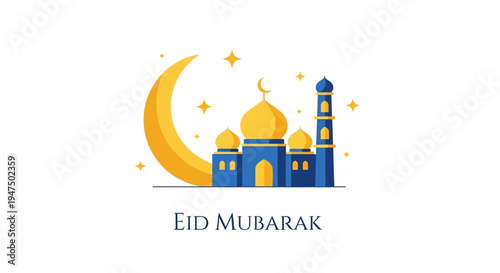 Eid Mubarak Mosque Illustration Design.
