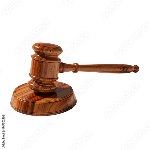 Elegant law gavel, symbol of justice, authority, and legal decision. Ideal for legal, court, and law-related design concepts, isolated on white or transparent background. PNG format.