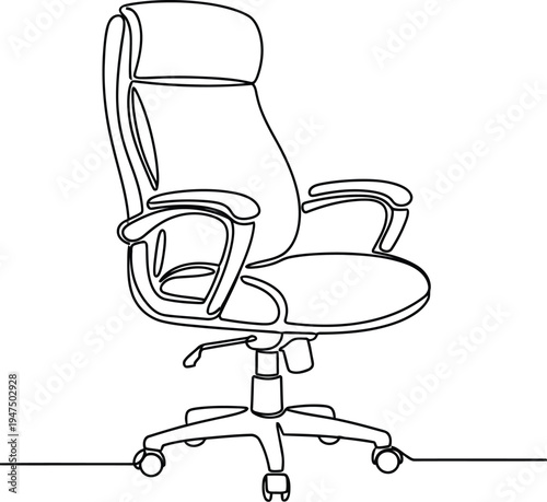 A black and white drawing of an office chair