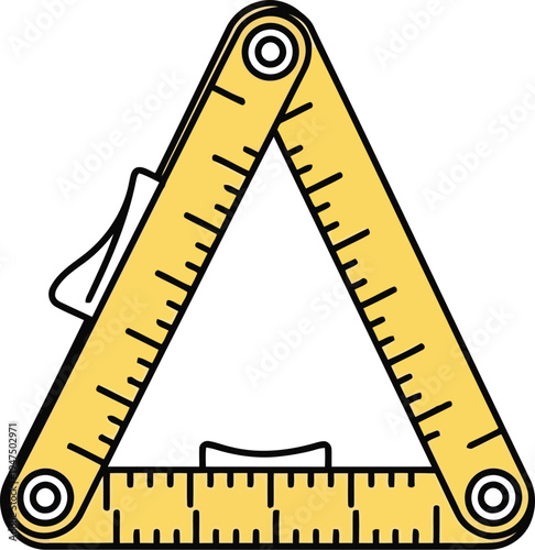 A yellow triangular ruler with black markings