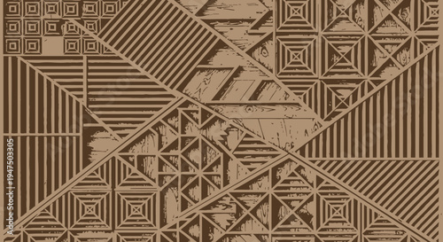 Wooden geometric pattern with triangles and squares