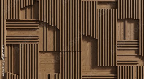 Wooden wall with slatted design modern geometric pattern brown texture