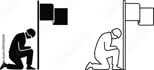 Kneeling man silhouette and line art Vector