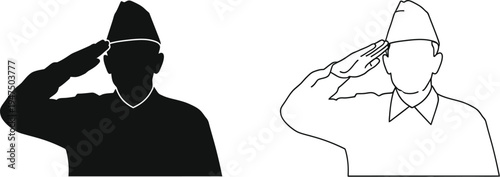 Soldier salutes black and white Vector