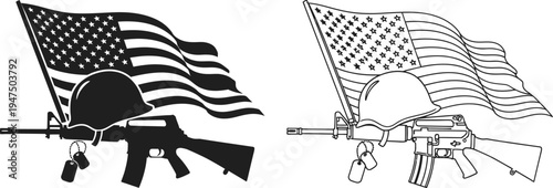 American guns and flags patriotic Vector