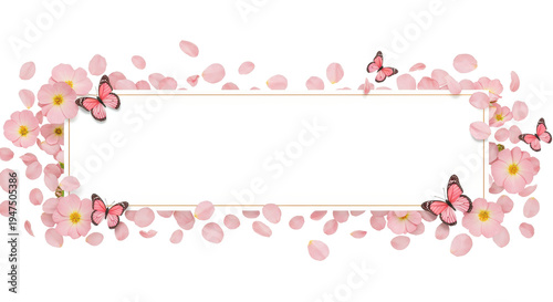 Wallpaper Mural Springtime Flutter: A floral frame featuring delicate pink flowers and fluttering butterflies, creating a vibrant and welcoming design. Torontodigital.ca