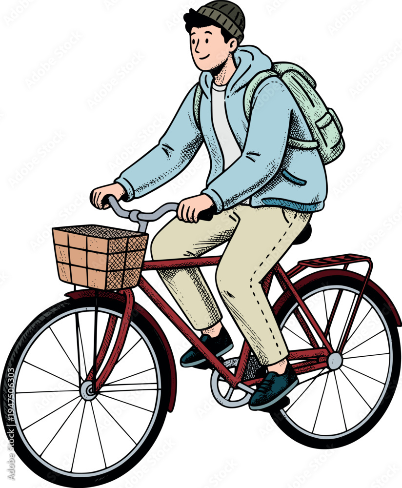 Obraz premium A male cyclist in a helmet performs a sports activity riding his bmx bike wheel while a woman silhouette vector illustration of a person biking for fun appears in the background