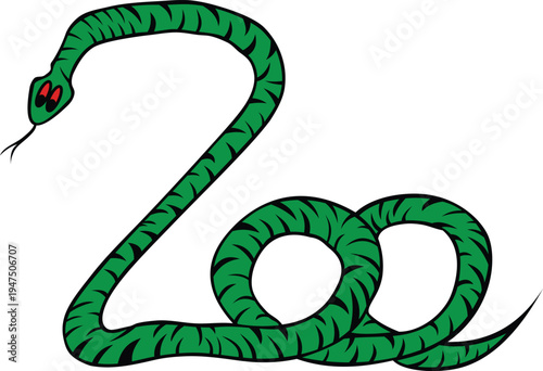 A cute green cartoon cobra vector illustration of a happy wild reptile serpent for the 2013 Year of the Snake symbol design
