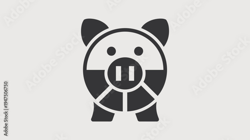 Minimalist black and white piggy bank with a power button flat savings