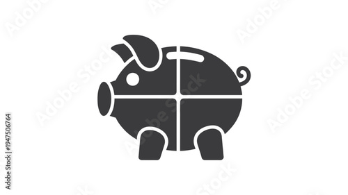 Minimalist black and white piggy bank with divided sections flat