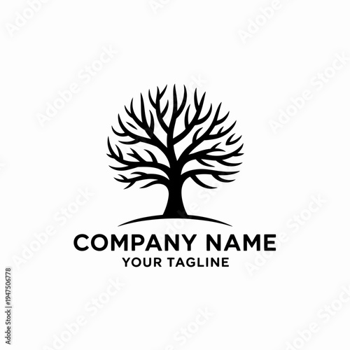 Minimalist black and white tree with company name and tagline