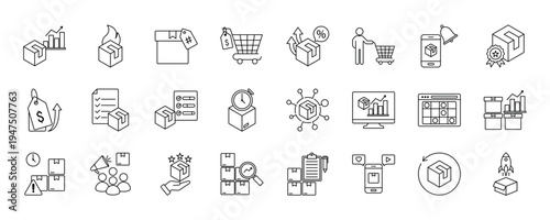 Product Demand icon collection set. Containing design Rising Product Chart, Hot Product, Trending Tag, Flash Sale Demand, High Demand Graph, Launch Hype and more.