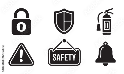 Safety and security vector icons set danger alert and protection symbols collection