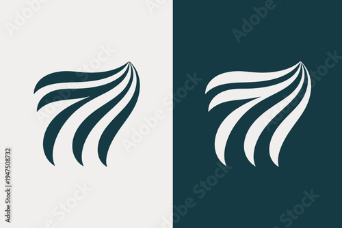 Abstract wave like shapes in dark and light color variations on split background minimalist
