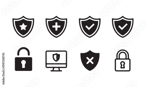 Security and protection icons for digital safety and privacy online services