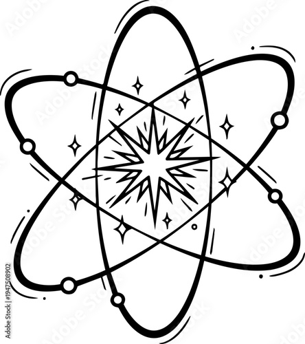 Stylized Y2K Atom Icon Drawing