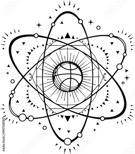 Mystical Atom and Globe Esoteric Symbol