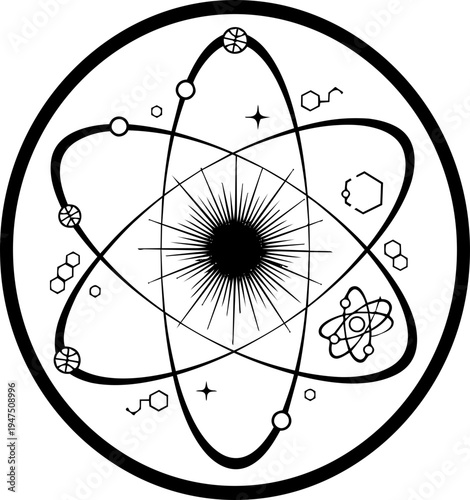 Y2K Style Atom Science Icon Graphic