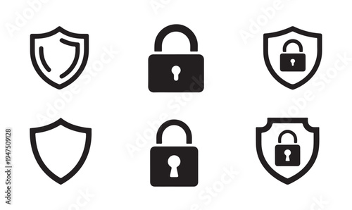 Shield security and padlock icons for web protection and data privacy software development