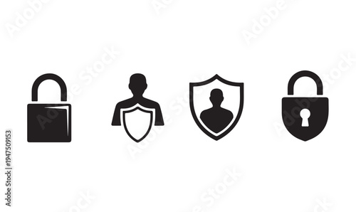 Security padlocks and shields set vector illustration lock icon concept security symbol